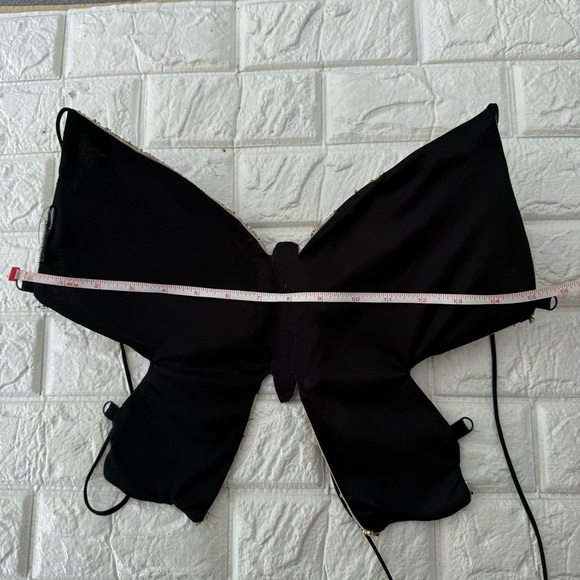 Windsor Beaded Butterfly Halter Top Strappy Back Sparkly Rhinestones Black/Gold - Picture 6 of 10